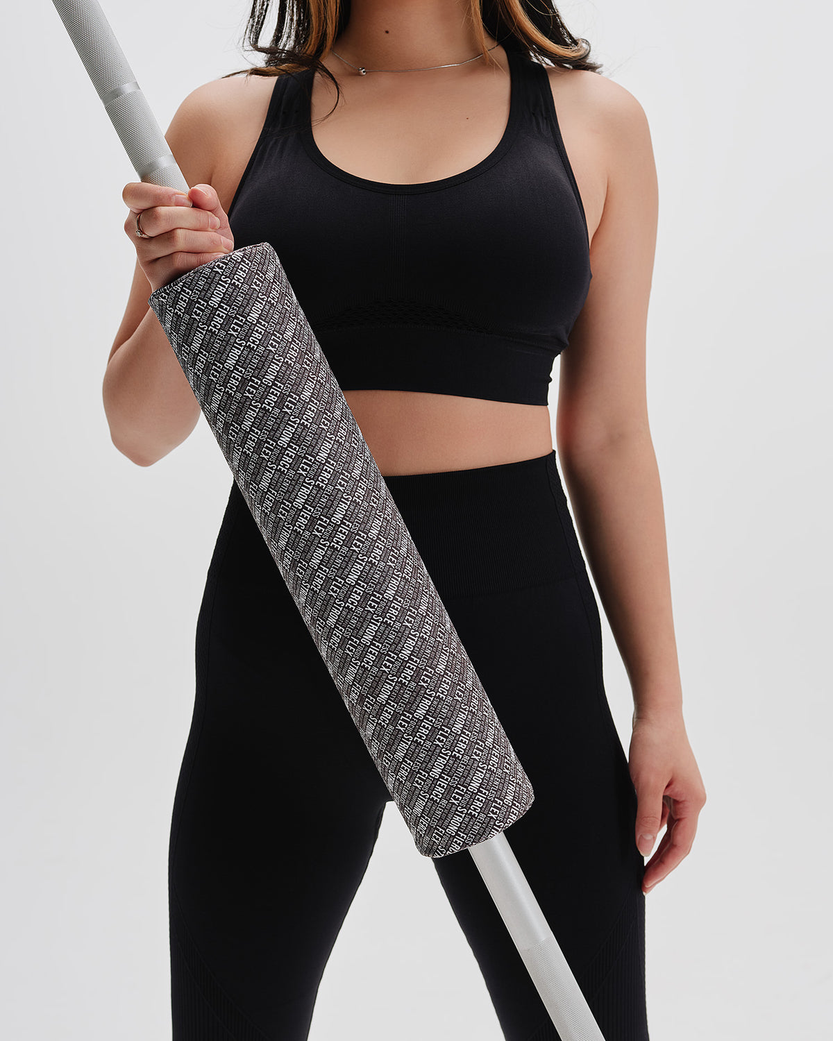 Black and white empowerment text print barbell pad