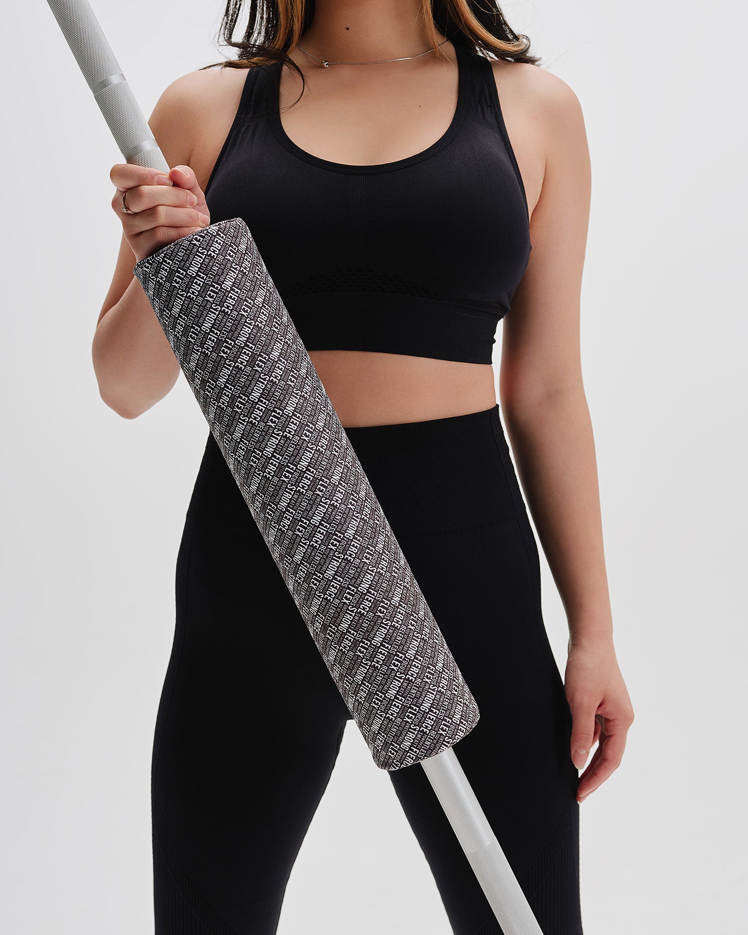 Black and white empowerment text print barbell pad