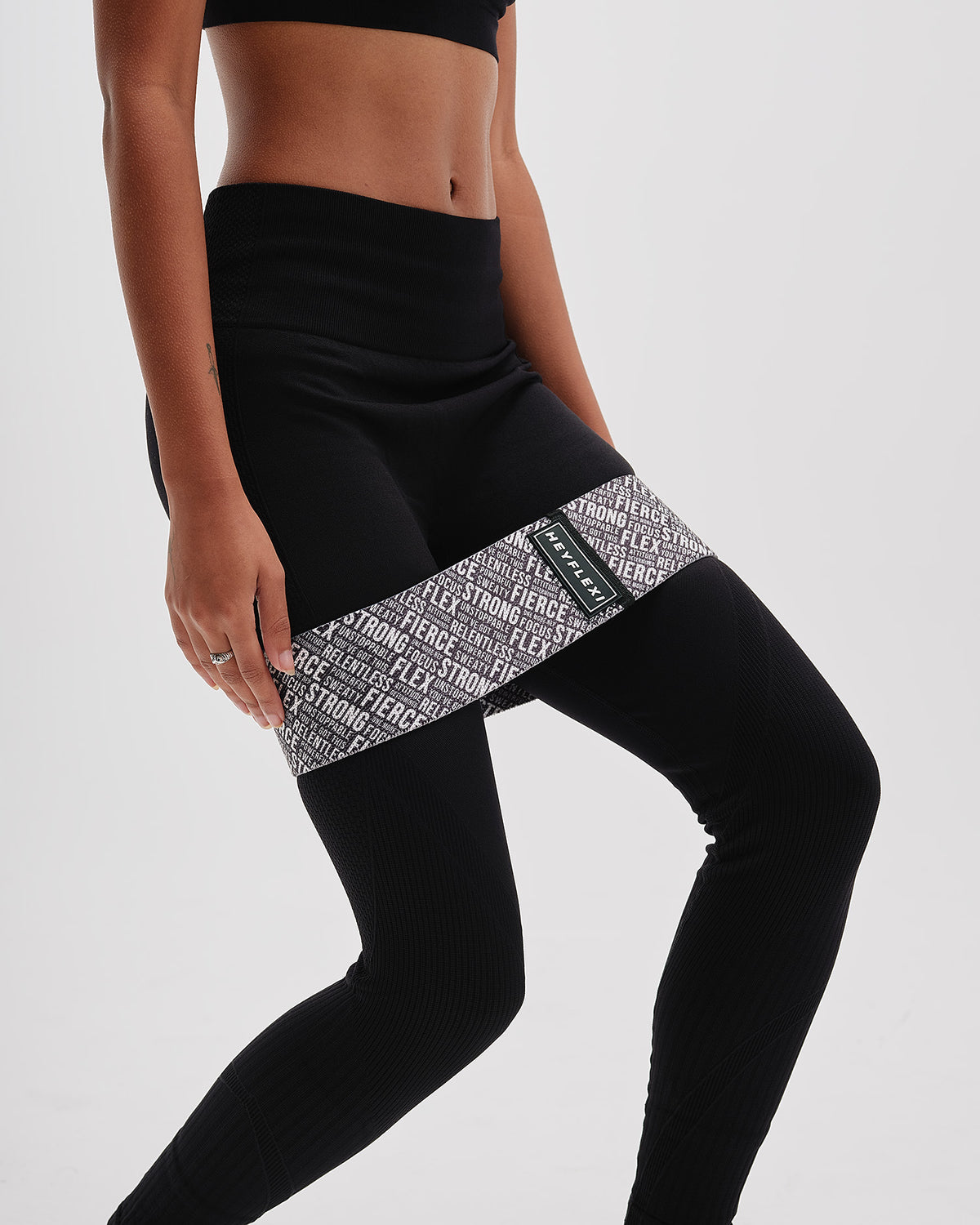 black and white empowering text print resistance band