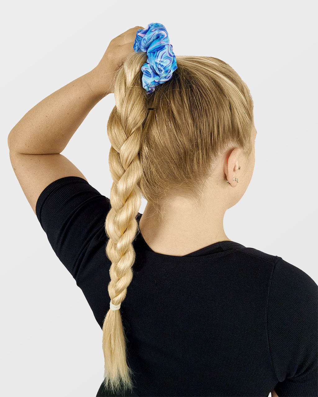 Blue marble print velvet scrunchie